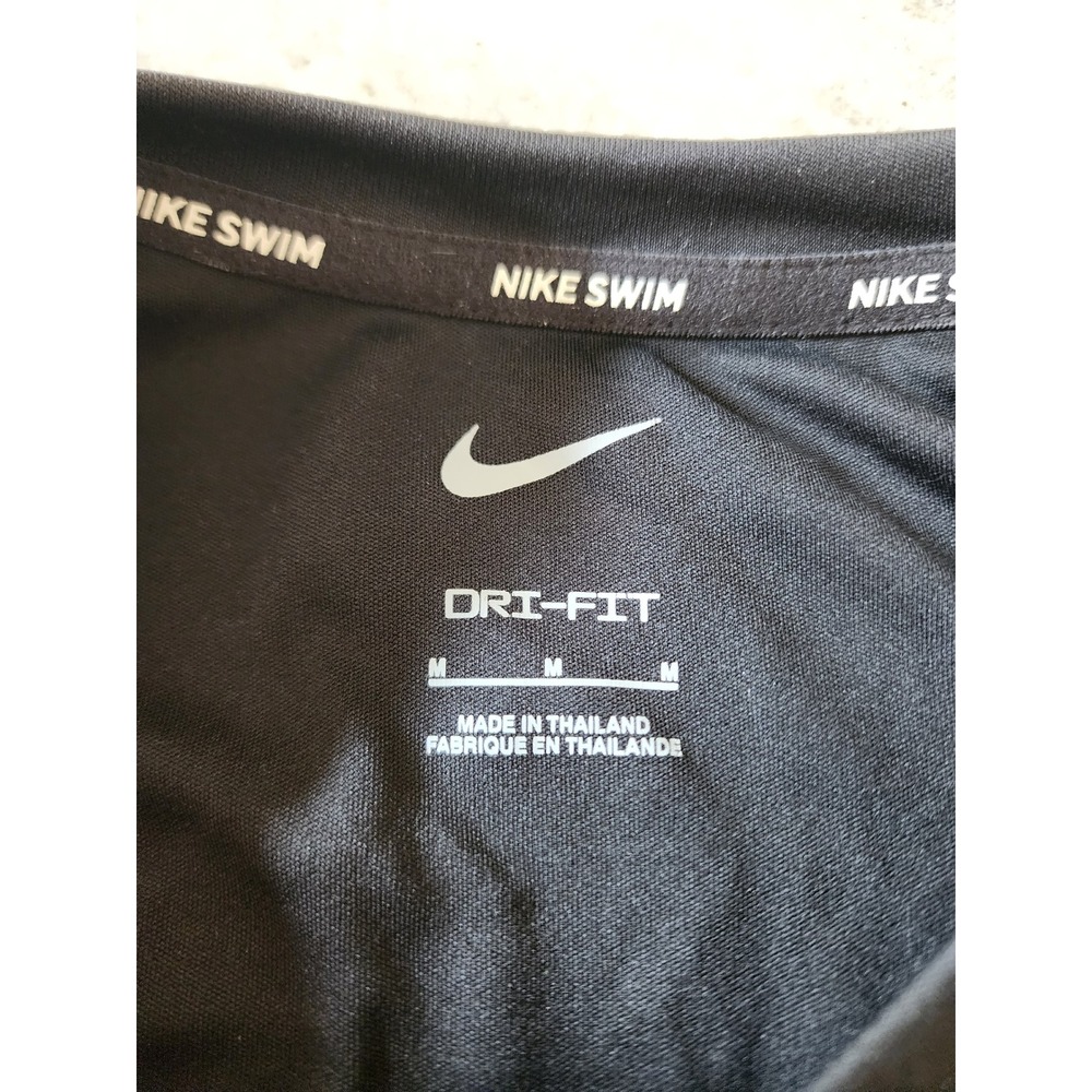 Nike Swim Mens Dri-FIT UPF 40+ Rash Guard Short Sleeve Shirt Black Medium - Picture 3 of 5